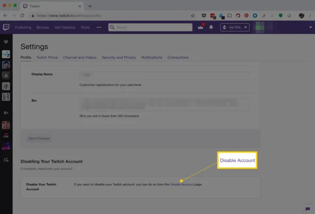 Twitchアカウントを削除する方法