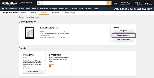 どのようにamazon電子書籍のデフォルトのキンドルデバイスやアプリを設定する